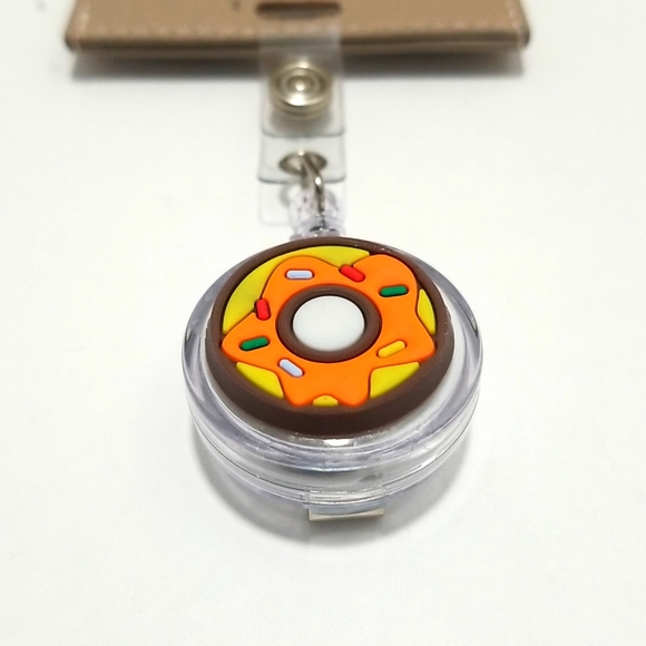 Retractable Badge Holder Frosted Donut Design Clip on Back Snap Closure - Picture 6 of 6